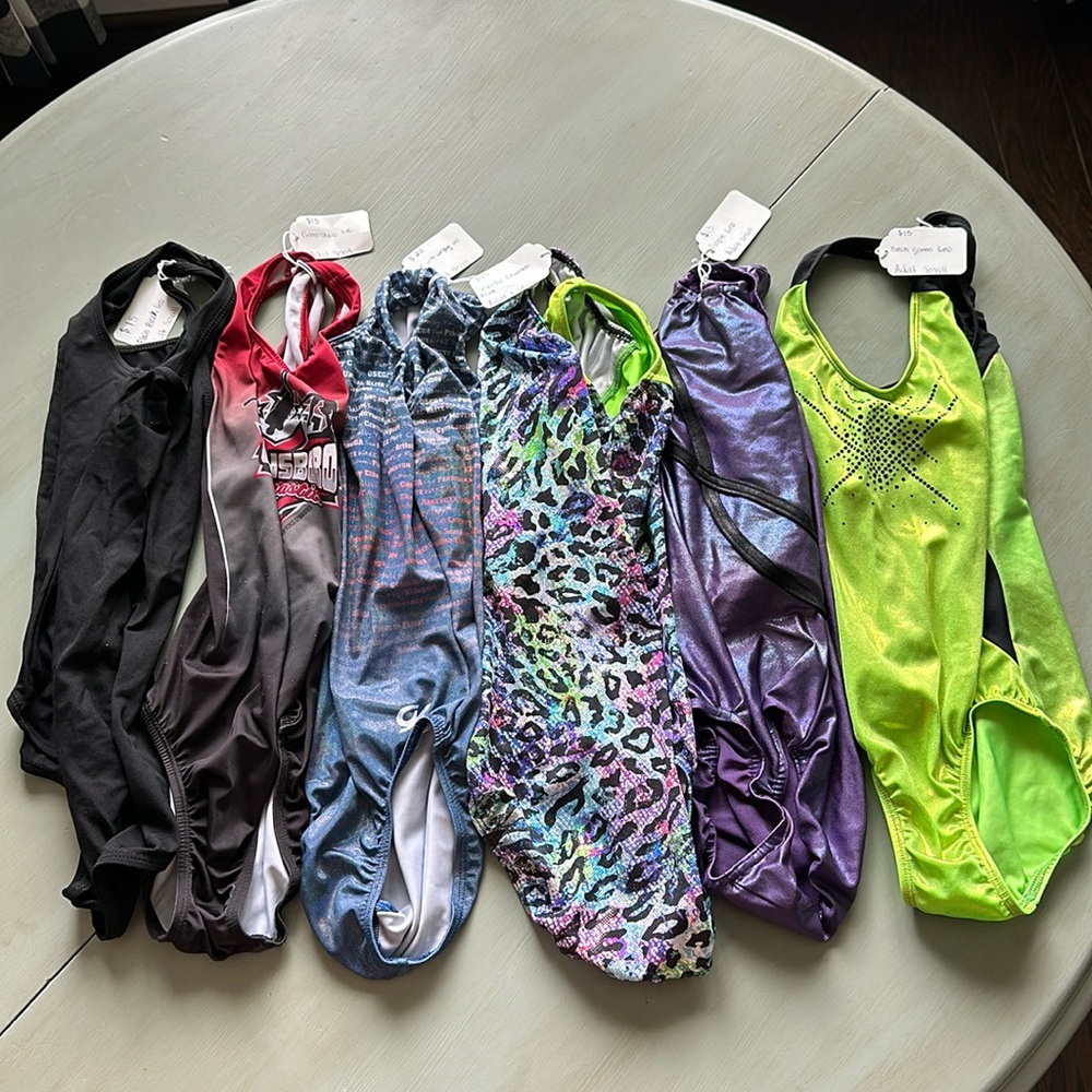 Gymnastics Leo’s of different brands.